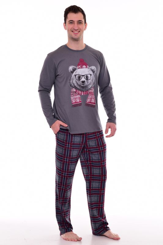 Men's pajamas 9-179 (dark grey) Bear in a hat