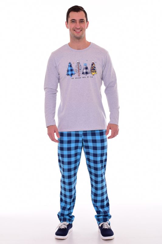 Men's pajamas 9-183 (turquoise) Christmas Trees