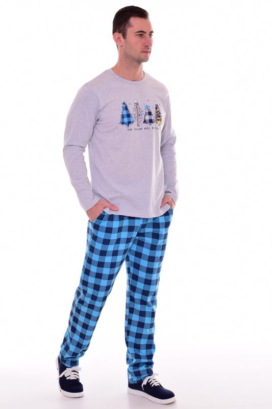 Men's pajamas 9-183 (turquoise) Christmas Trees